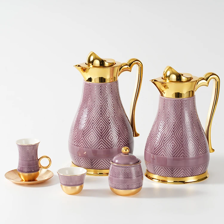Juego de regalo moderno de estilo árabe de Oriente Medio, 27 Uds., cafetera de porcelana de oro real, juego de té, juegos de té y café de cerámica turca