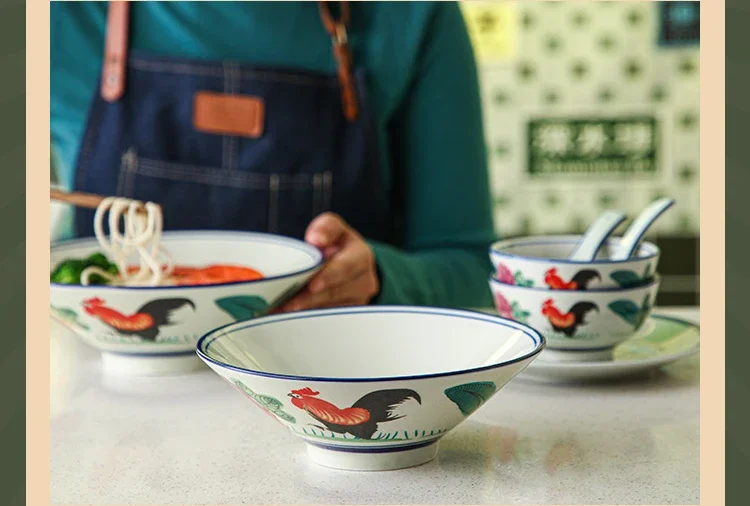 Cuenco de sopa vajilla de cerámica, suministros de cocina, utensilios para el hogar, platos de cerámica para comer, juego de cena, Ramen de porcelana, arroz