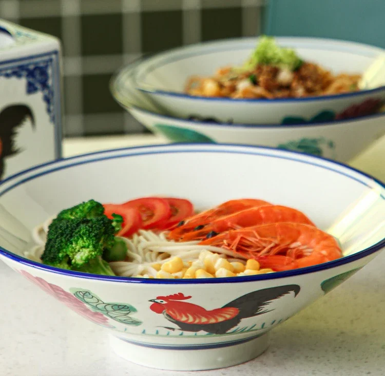 Cuenco de sopa vajilla de cerámica, suministros de cocina, utensilios para el hogar, platos de cerámica para comer, juego de cena, Ramen de porcelana, arroz