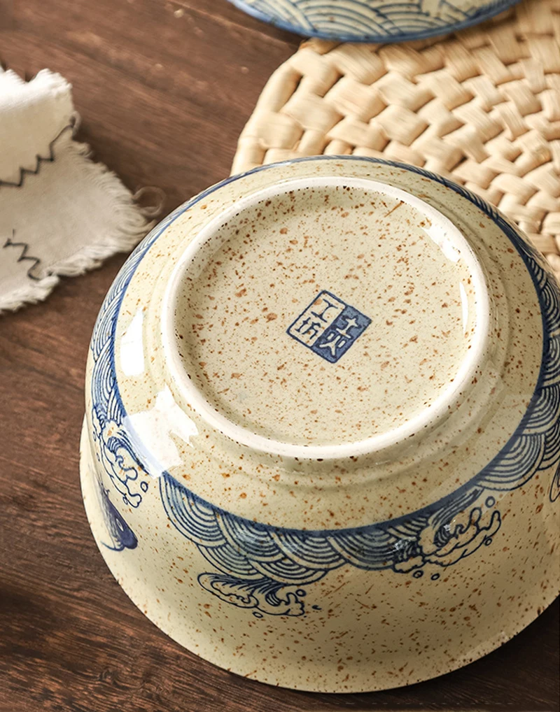 YWDL-cuenco japonés instantáneo para Ramen con tapa, tazones de cerámica Retro de gran capacidad para ensalada de fideos, vajilla de cocina para el hogar