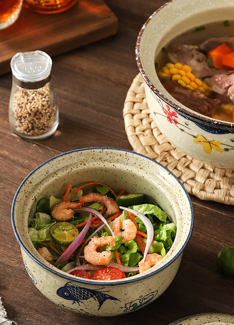 YWDL-cuenco japonés instantáneo para Ramen con tapa, tazones de cerámica Retro de gran capacidad para ensalada de fideos, vajilla de cocina para el hogar