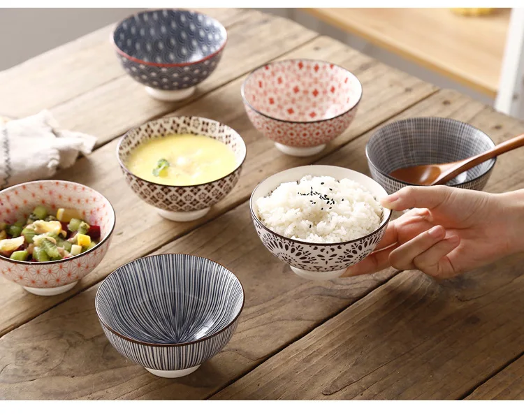 4.5-inch high-foot Nordic machine-printed under-glazed ceramic tableware Japanese creative anti-scald soup bowl millet rice bowl