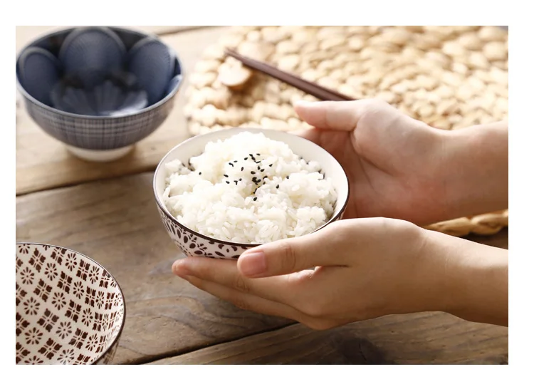 4.5-inch high-foot Nordic machine-printed under-glazed ceramic tableware Japanese creative anti-scald soup bowl millet rice bowl