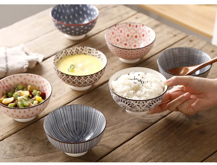 4.5-inch high-foot Nordic machine-printed under-glazed ceramic tableware Japanese creative anti-scald soup bowl millet rice bowl