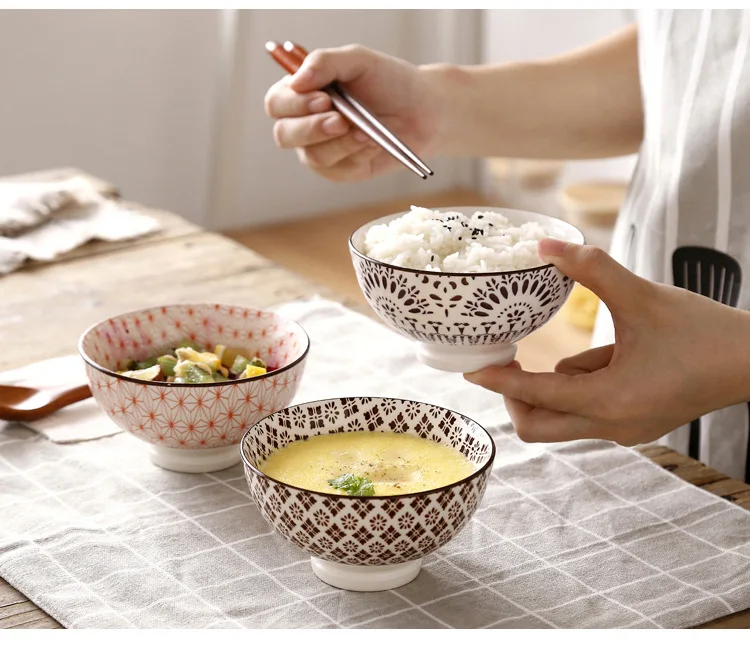 4.5-inch high-foot Nordic machine-printed under-glazed ceramic tableware Japanese creative anti-scald soup bowl millet rice bowl